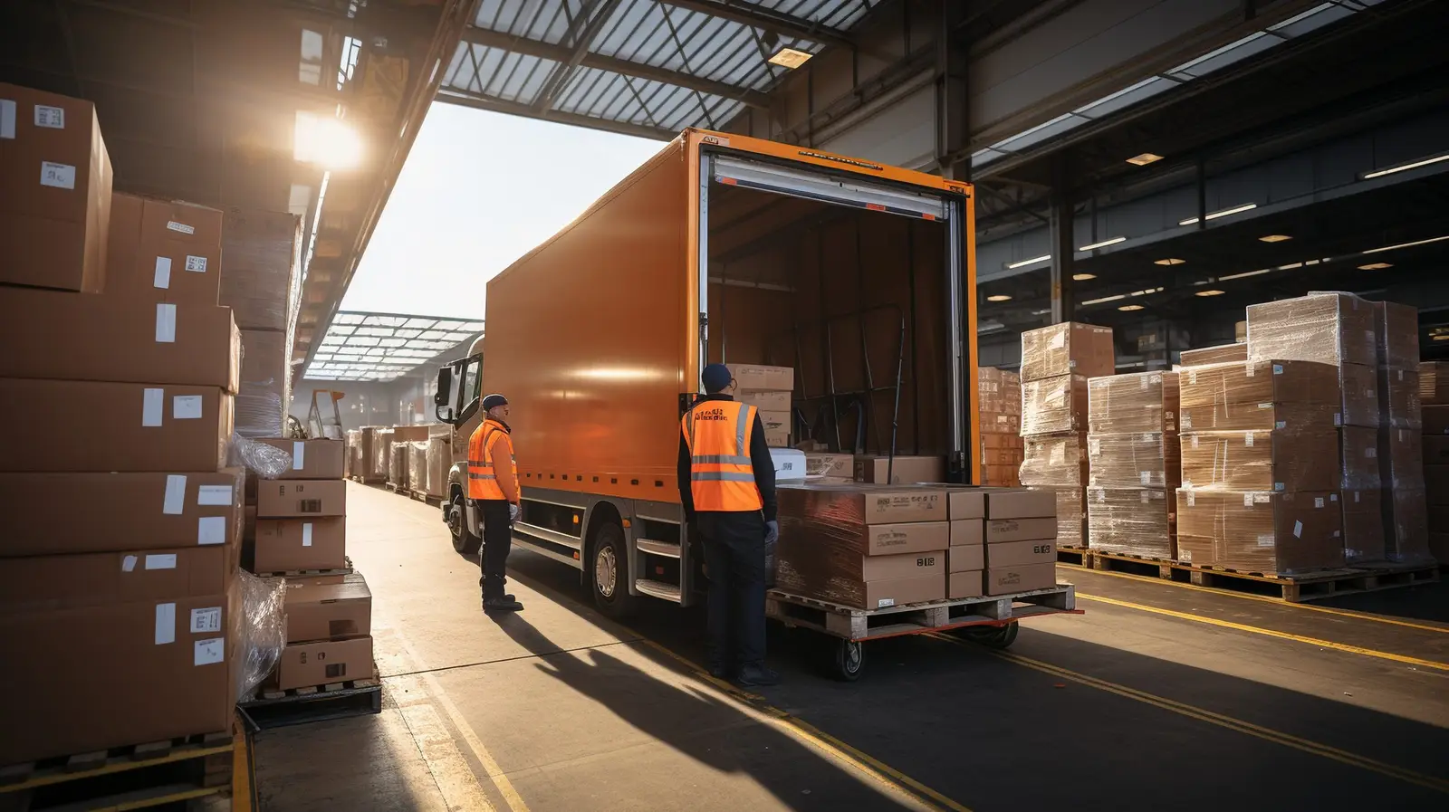 Lkw wird an einer Laderampe entladen